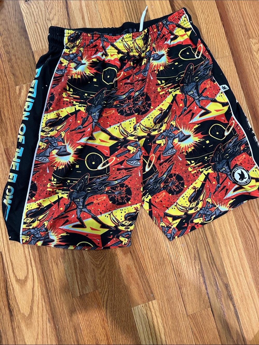Flow Society Boys L Cosmic Graphic Athletic Shorts - Red, Yellow, Black